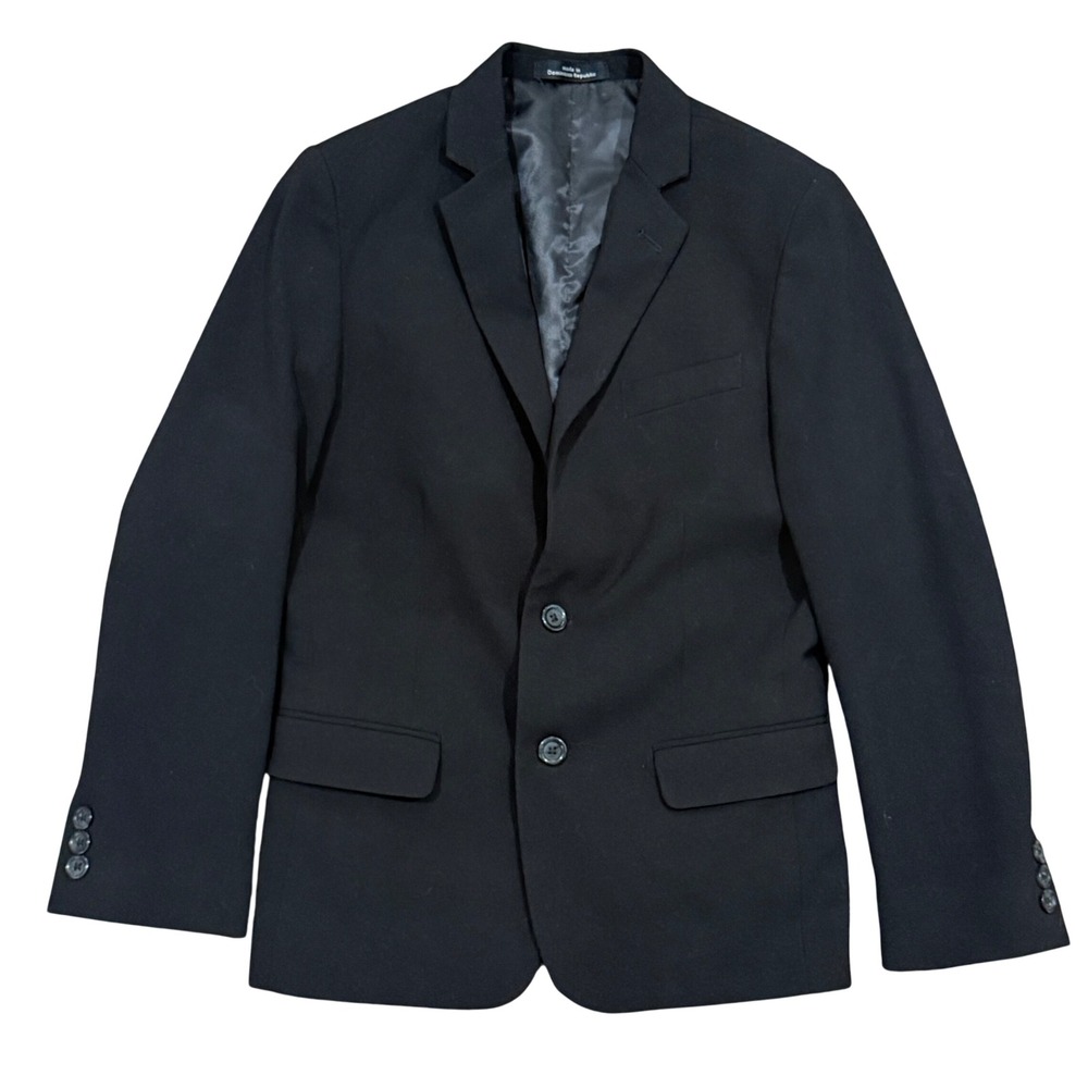 CALVIN KLEIN Boy's Sz 12 Solid Black Blazer Sport Coat EUC